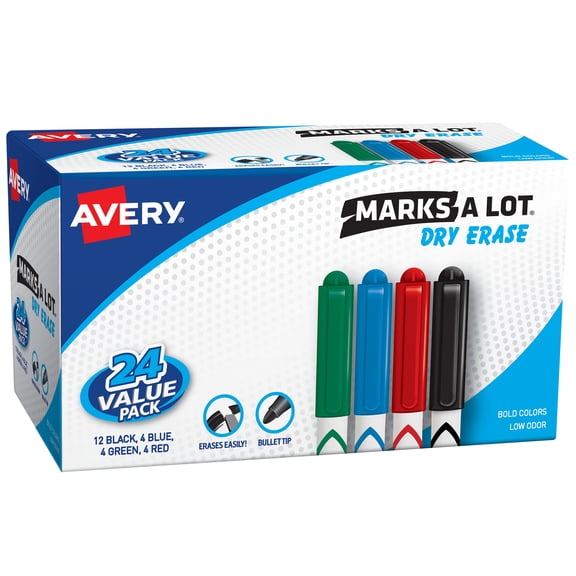 Avery Marks A Lot Dry Erase Markers, Pen-Style, 24 Assorted Markers