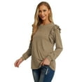 thumbnail image 4 of JWD Long Sleeve Shirts for Women Knit Tops Casual Crewneck Ruffle Tops Loose Fit Fawn-Small, 4 of 7