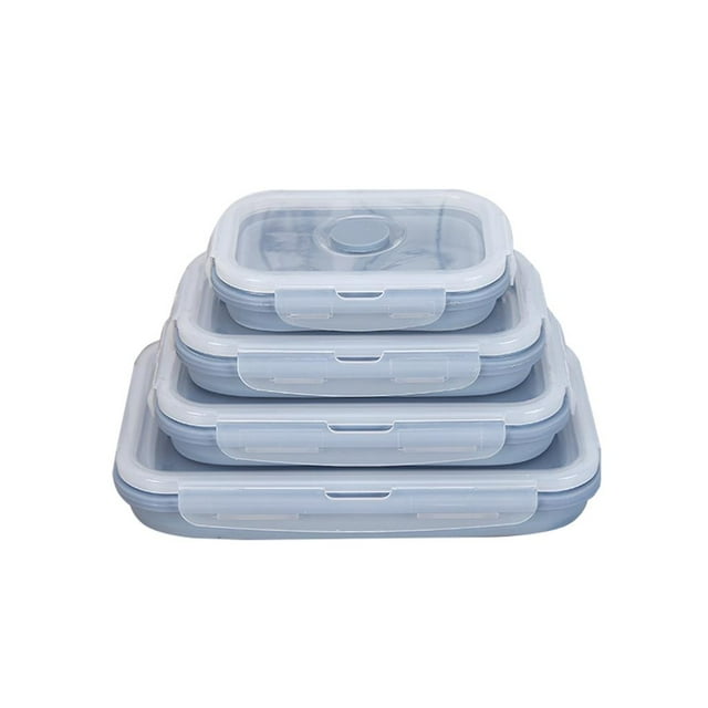 Recipientes de almacenamiento de alimentos plegables con tapa hermética y válvula de ventilación, recipientes de almacenamiento plegables de silicona - Azul Sunnimix contenedores plegables