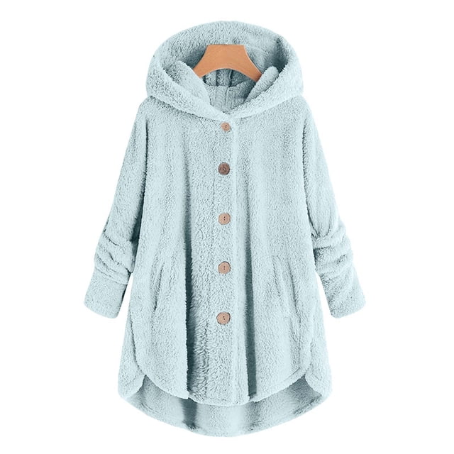 Women'S Cardigans Women Plus Size Button Plush Tops Hooded Loose Cardigan Wool Coat Winter Jacket on Clearance