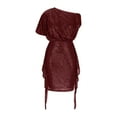 thumbnail image 4 of ZHYou Womens One Shoulder Sequin Cocktail Dresses Glittery Shimmering Elegant Party Dress Ruched Waist Knot Detail Bodycon Fit,Wine,XL, 4 of 6
