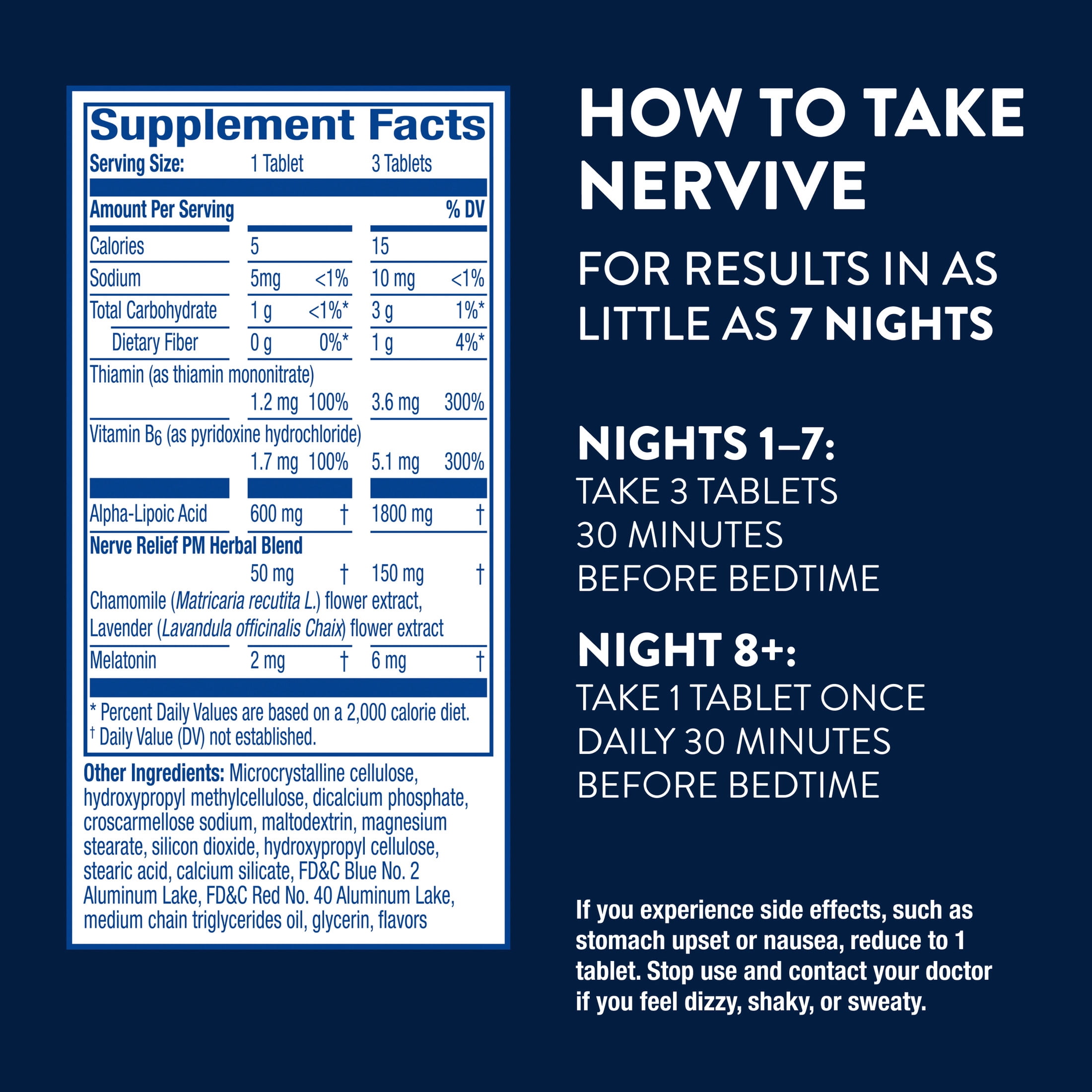 Nervive PM Nerve Relief Tablets, Nighttime Nerve Pain Relief with Vitamin B12 and ALA, 30 Count