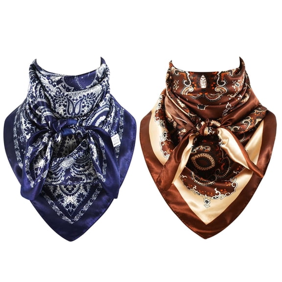 Wowstyle 35" Large Square Satin Head Scarf Men's Silk Feel Bandana 2 Pack
