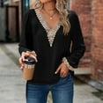 thumbnail image 7 of Diufon Long Sleeve Tops for Women Lace Patchwork V Neck Blouses Fall Casual Solid Color Tunics, 7 of 7