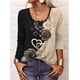 thumbnail image 2 of Camiseta holgada de manga larga con cuello en U y botones con estampado geométrico y flores para mujer de otoño/invierno, 2 of 5
