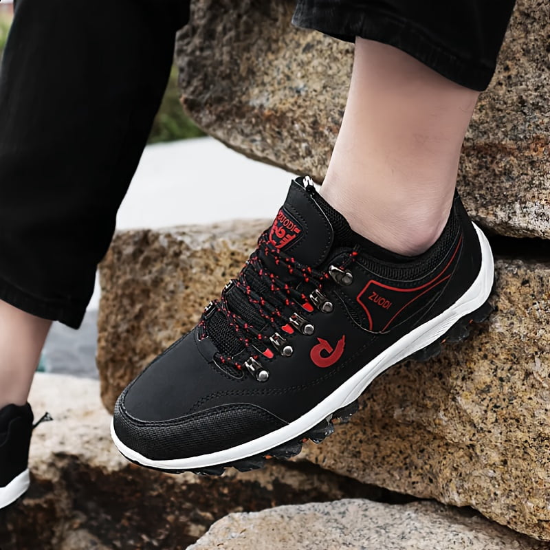 New| VanWeir Black Lace-up Sneakers: Outdoor Men's Hiking Boots, Large Size Fashionable Low-Top Shoes for Comfort and Indoor Fitness Activities and Grip - Ideal for Sports, Daily Wear,