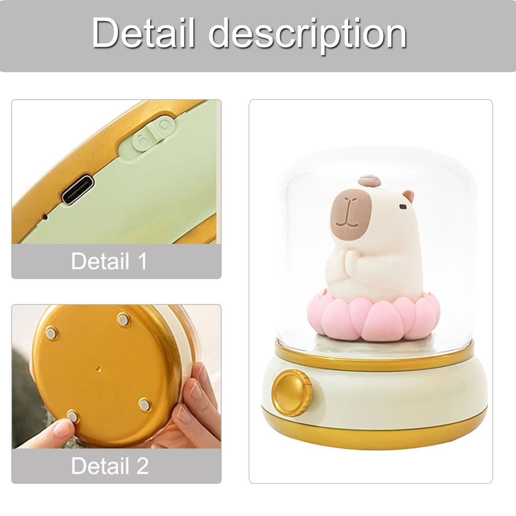 Jesscasday Vintage Capybara Nightlight Silicones Desktop Figurine with Gentle Glowing Oil Lamp Shape USB Rechargeable Night Lamp