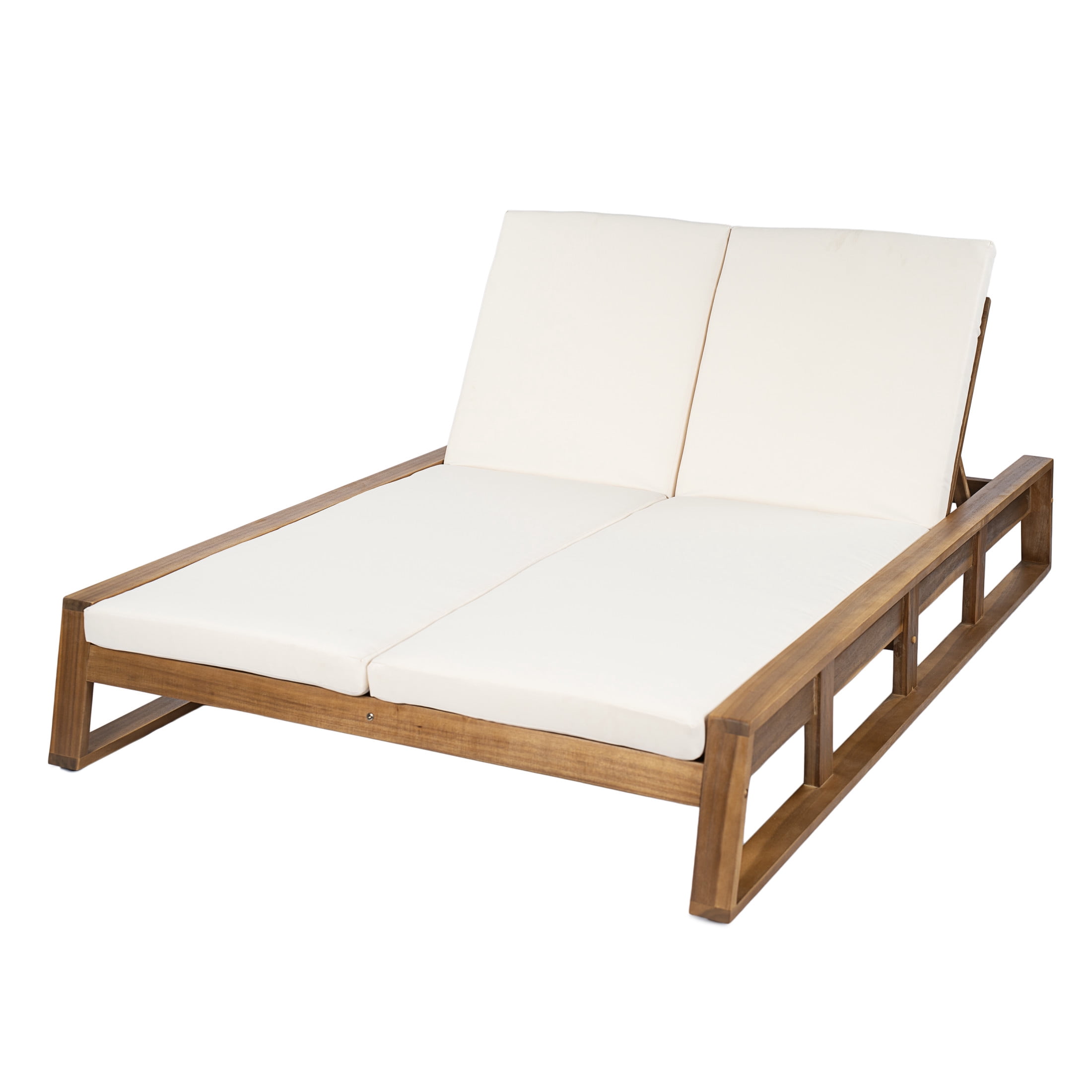 Christopher Knight Home Outdoor Double Chaise Lounges with Adjustable Backrests, Set of 2, Natural + Beige