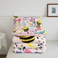 thumbnail image 4 of Bee Bedding,Cartoon Bee Comforter Full,Botanical Flower Leaf Animals Print Comforter Set ,Kawaii Honeybee Quilt Set with 1 Comforter and 2 Pillow Cases Bedroom Decor, 4 of 6