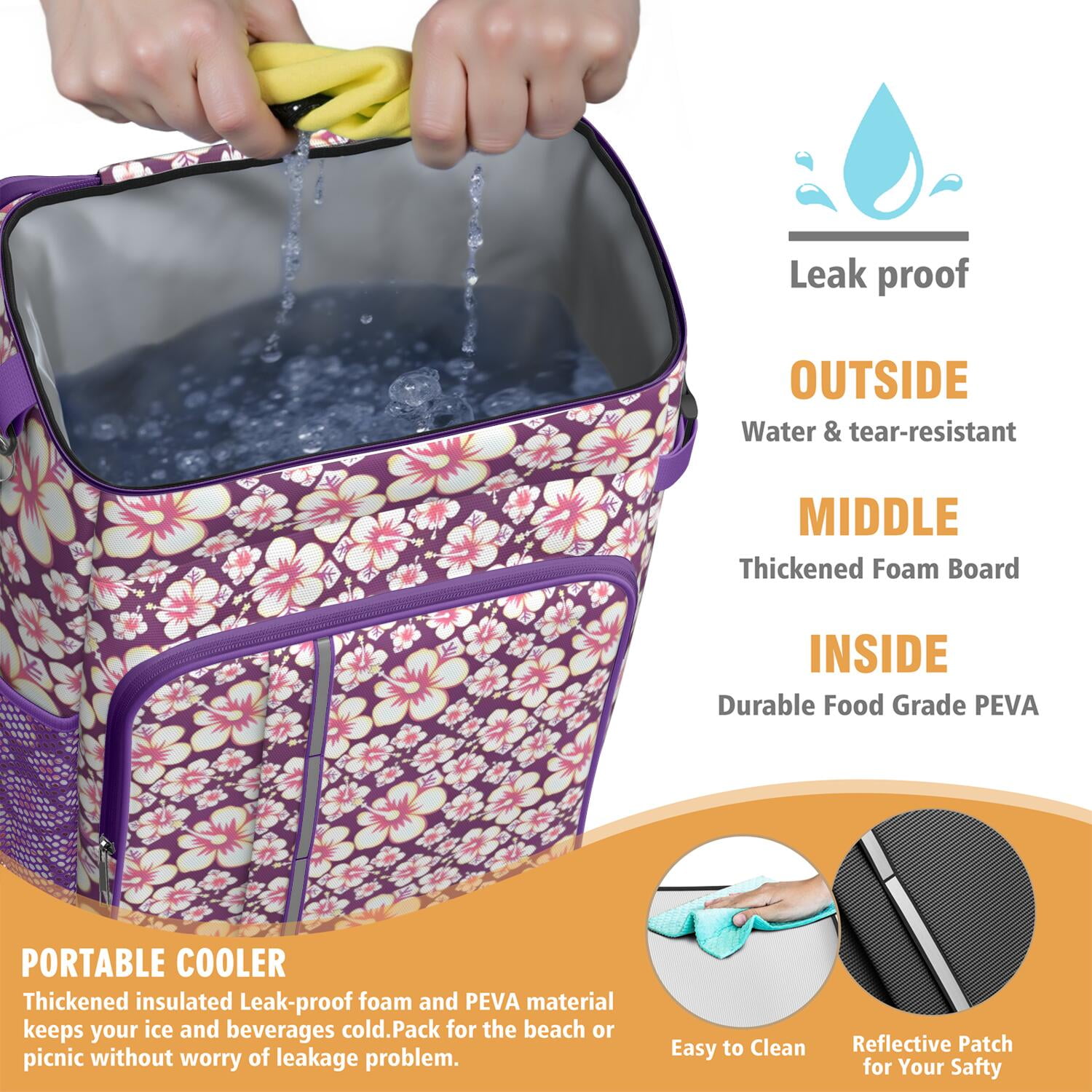 Travel Cooler Bag - Pioneer Flower Floral Print Pattern Camping Beer Cooler Backpack with Bottle Opener- Waterproof Insulated Picnic Backpacks - Cooler Bag for Beach