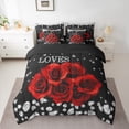 thumbnail image 3 of Feelyou Romantic Red Rose Twin Bedding Sets 7-Piece, Dreamy Sequin Print Grey Bedding Comforter Set, Couple Anniversary Theme Reversible Sheet Sets, Breathable Home Decor, 3 of 9