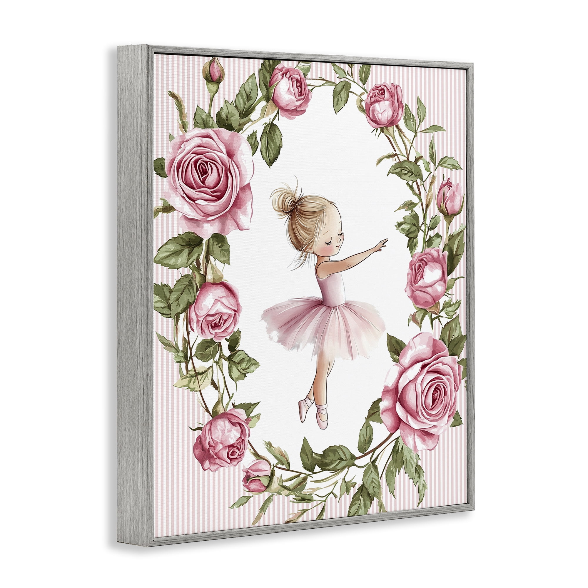 Stupell Industries Little Rose Dance Ballerina Gray Framed Giclee Art, design by Christine Simpson Art