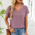 thumbnail image 4 of yillto Womens Short Sleeve Sweater Fashion V Neck Loose Knit Pullover Tops Summer Lightweight Blouses, 4 of 7