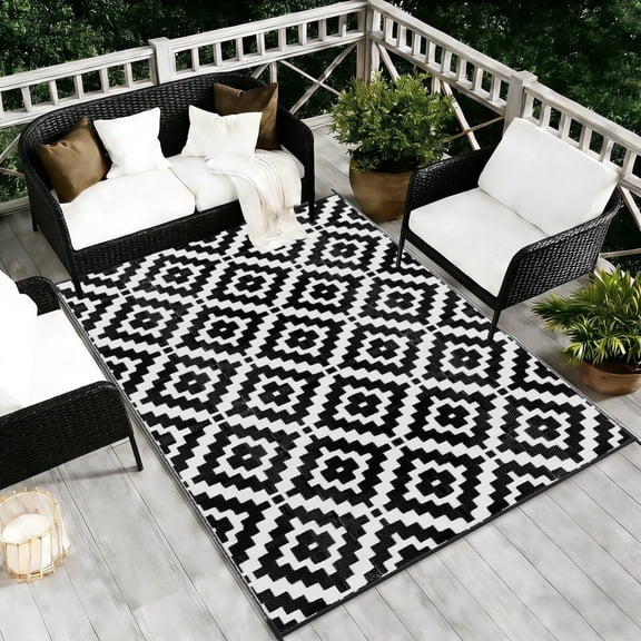 Favoyard Outdoor Rug 5x8 ft Waterproof Reversible Patio Plastic Straw Rugs Outside Large RV Camping Area Carpet Mat for Porch Balcony Pool Backyard