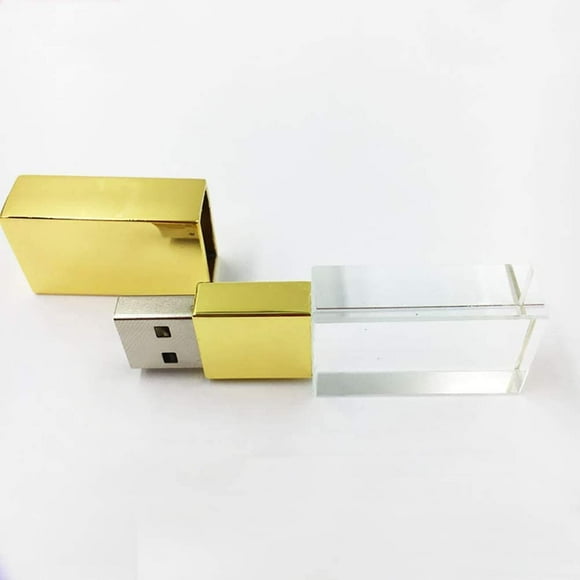 Laak 32GB New Crystal Transparent Rectangle Genuine USB Flash Drive 3.0 Wedding Gift Pendrive (Gold)