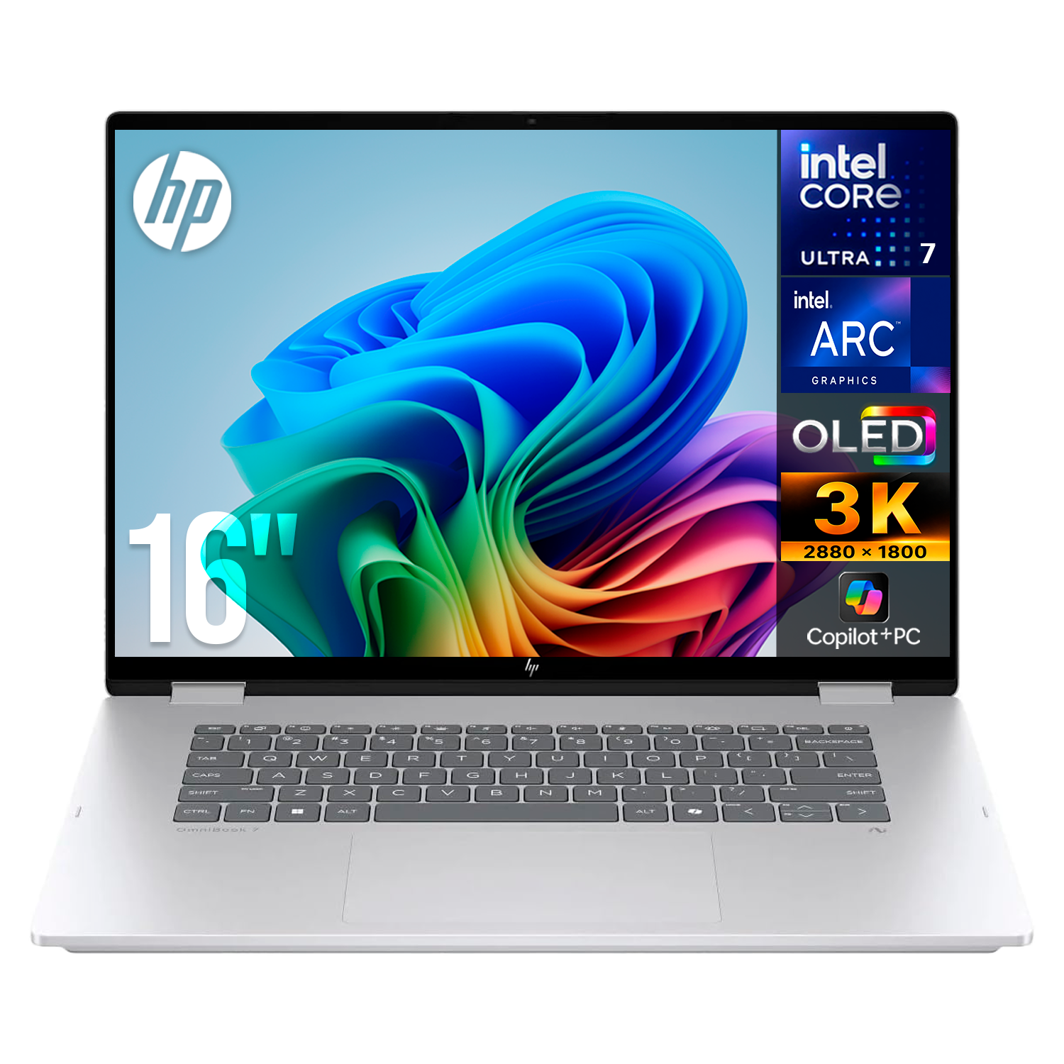 Laptop AI PC HP OmniBook 7 Flip 16-au0773cl Core Ultra 7 258V 32GB LPDDR5X 1TB SSD Pantalla 16" Touch OLED 3K Copilot+ PC NPU 47 TOP Windows 11 Teclado Ingles