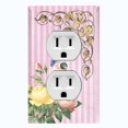 thumbnail image 1 of Metal Light Switch Plate Outlet Cover Elegant Pink Floral Striped Damask FLW070, 1 of 13
