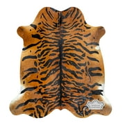 100% Genuine Leather Cowhide Rug with Tiger Print |  Large 6' x 7'| Best Price Guaranteed