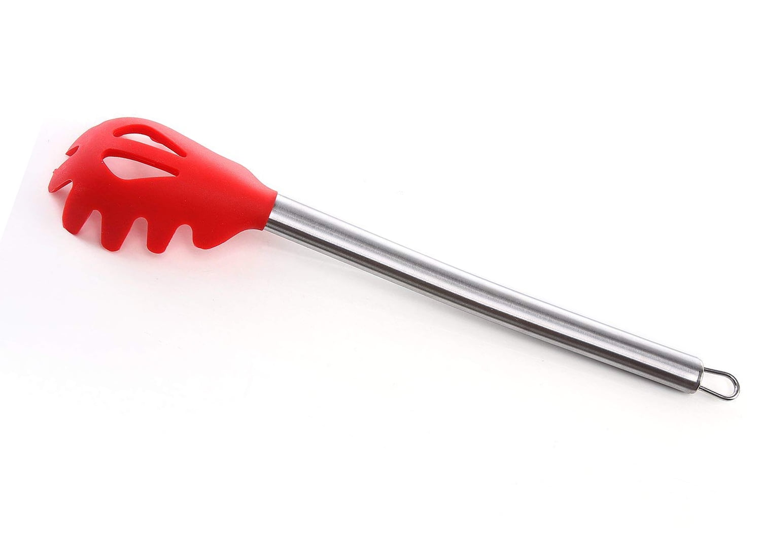TOOGOO With Strong Silicone Covering Head And Stay-cool Stainless Steel Handle Red R Silicone Pasta fork silver 