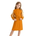 thumbnail image 6 of Actgleam Girls Mesh Long Sleeve Dress Crew Neck A-Line Party Belted Dresses,Orange,13-14Years, 6 of 8