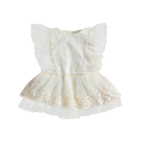

Musuos Baby Girls Boho Lace Romper Floral Embroidered Ruffle Princess Dresses