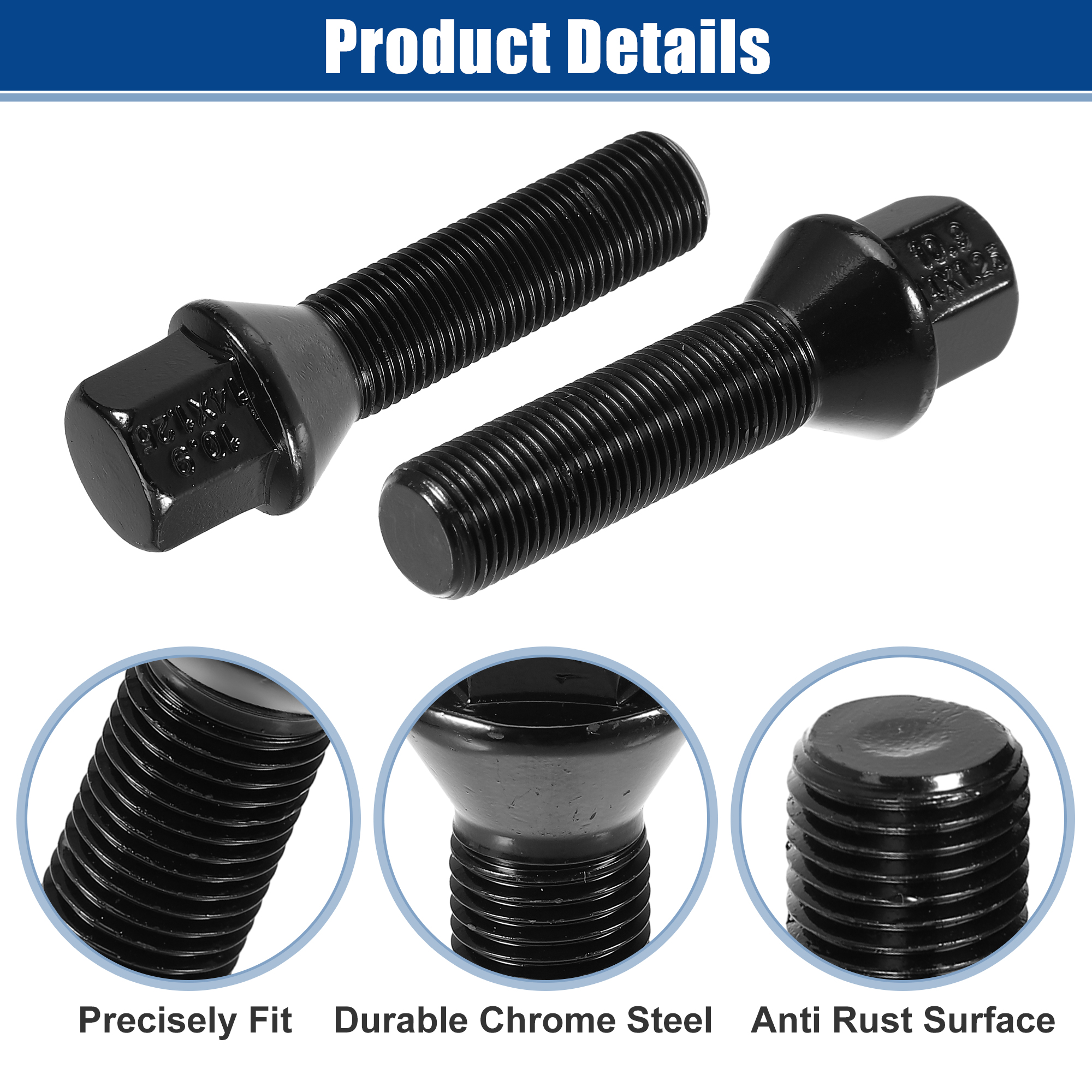 Unique Bargains Extended Wheel Lug Bolts for BMW 5 Series 2010-2019 M14x1.25 Pack of 20