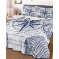 thumbnail image 2 of Quilts Queen Size, Purple Blue Compass Soft Comforter Bedding Set for Bed, Vintage Nautical Summer Ocean Shell Lightweight Quilted Bedspread with Pillow Cover(2 Pieces) for All Season, 90x96 Inch, 2 of 6