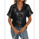 thumbnail image 3 of Tops de Verano para Mujer, de Corta, con Cuello en V, para Hacer Ejercicio, Blusas Bonitas, Elegantes, Informales, A , Camisetas Lisas. Negro S, 3 of 9