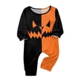 thumbnail image 4 of HTHLVMD Halloween Pajamas, Family Pajamas, Halloween Matching Family Pajamas Black Orange Skeleton Print Long Sleeve 2 Piece Pj Set Spooky Sleepwear Nightwear Loungewear Gothic Family Photos, 4 of 4
