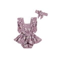 thumbnail image 3 of Douhoow 0-24M Newborn Girls Ruffle Floral Romper Backcross Jumpsuit +Headband Baby Sunsuit, 3 of 7