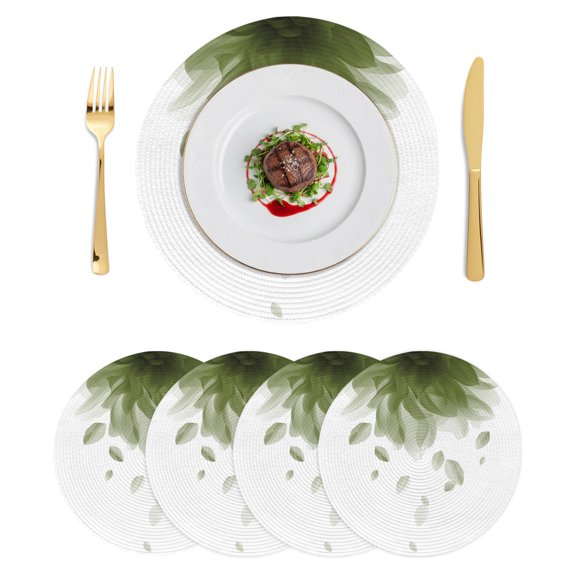 Round Placemats Green Watercolor Floral 15 inch Set of 4 Table Mats for Dining Table Gradient Flowers Heat Resistant Non-Slip Kitchen & Home Decorative Place Mat Set