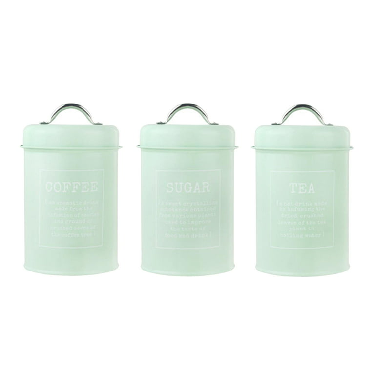 Sage Green and Dark Green Tea Coffee Sugar Canisters Biscuit