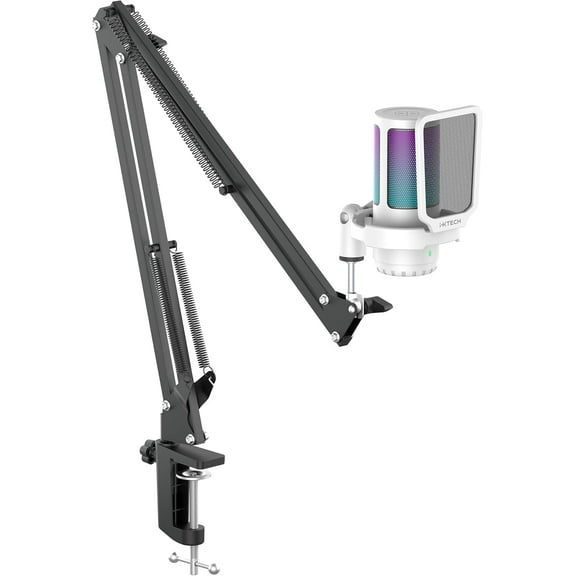 IXTECH Gaming Microphone for PC with Boom Arm, Podcast Condenser Mic with Pop Filter, Quick Mute Button, Gain Knob, Mic Arm and Computer Mic with Gain Control for Streaming Podcasting Recording