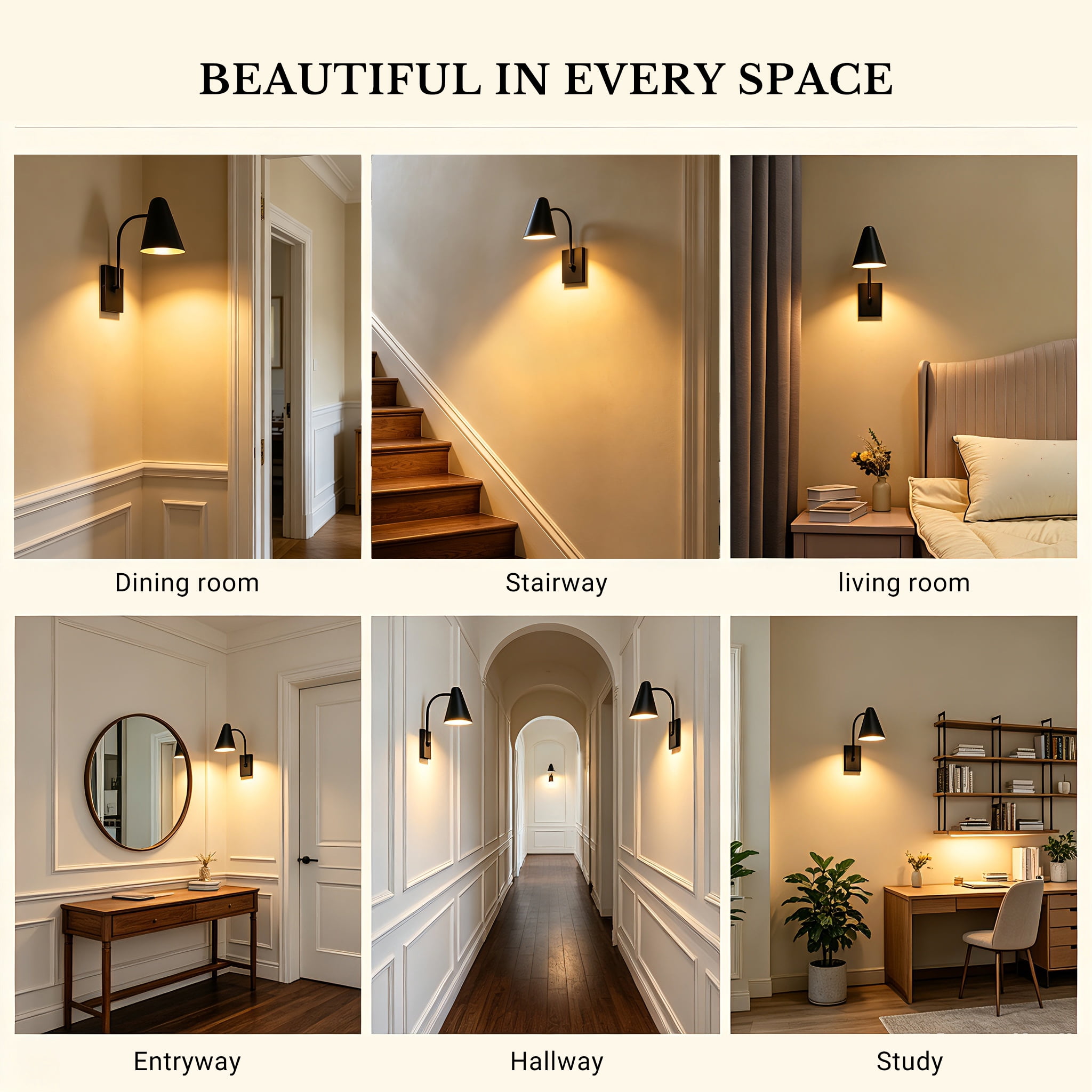 Better Homes &Gardens 15.16in Contemporary Black 1-Light Indoor Wall Light, Brass Interior No Bulb
