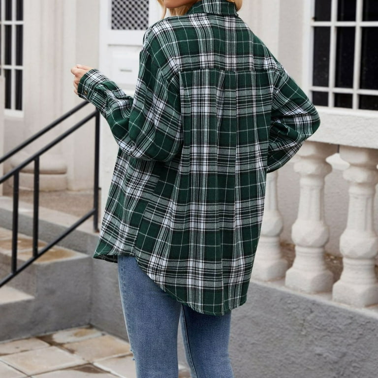 Green Plaid Flannel Plaid Jacket Womens S-XXL Women's Plaid