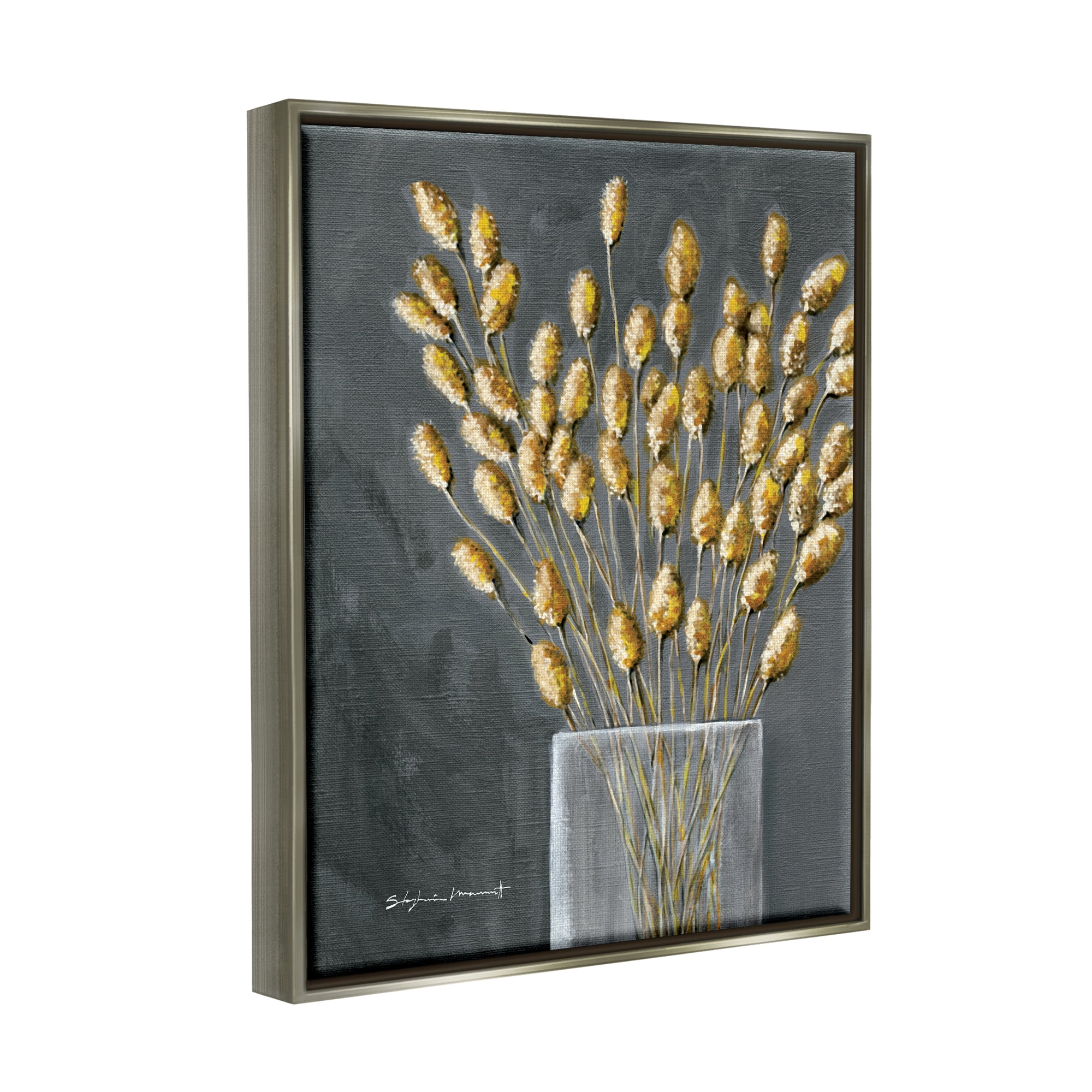 Stupell Grain Botanicals Country Arrangement Botanical & Floral Painting Gray Floater Framed Art Print Wall Art