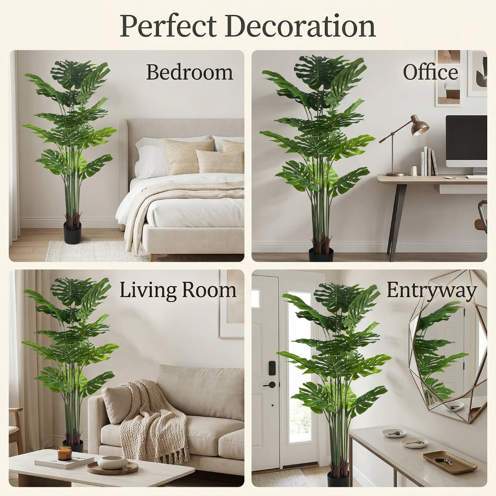 BEAUTYPEAK 5.3FT Artificial Plant Fake Indoor Monstera Plant Decorative Outdoor Greenery in Black Pot