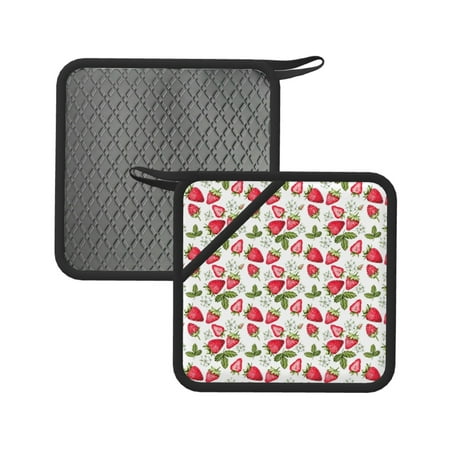 

2PCS Pot Holders for Kitchen - Heat Resistant Silicone Pot Holders with Hanging Loop Strawberry1 Non Slip Oven Hot Pads Potholders for Decor Baking Cooking Kitchen