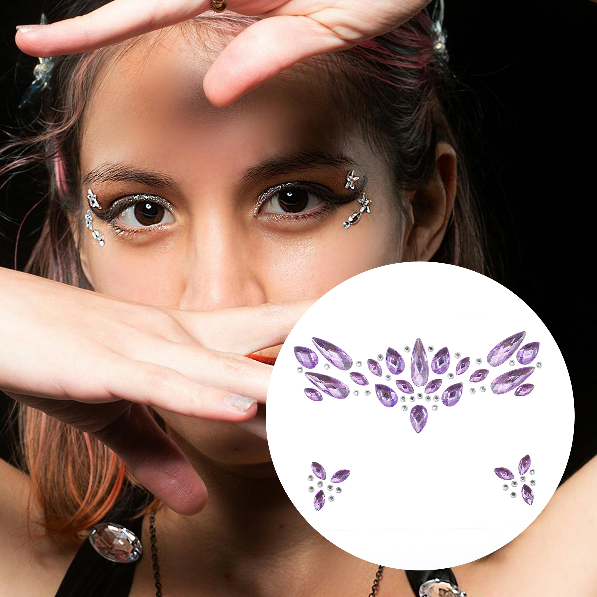 Unique Bargains Elegant Face Rhinestone Stickers for Concert and Halloween Events Purple