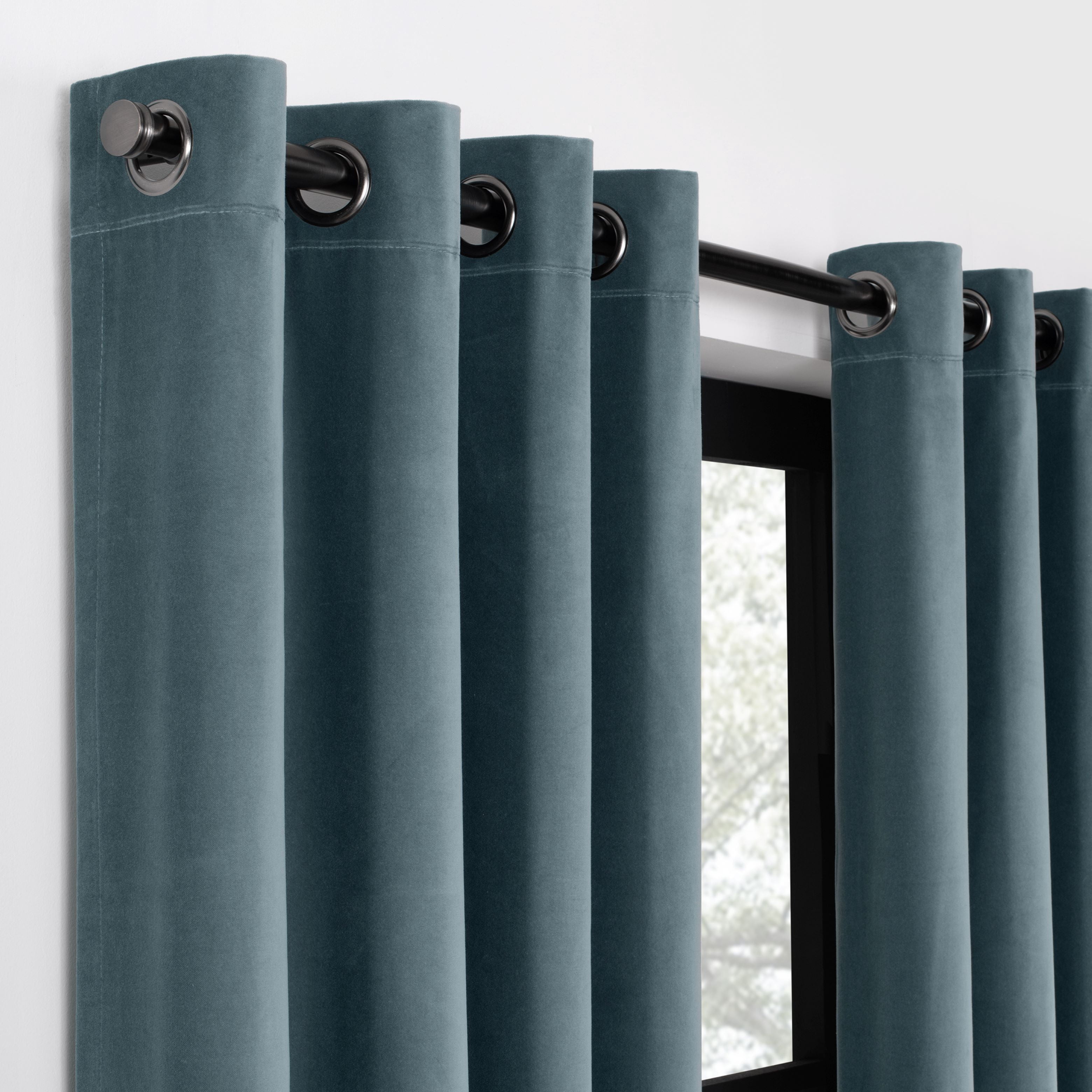 Eclipse Luxury Cotton Velvet, 100% Blackout, Grommet, Single Curtain Panel, 50"x96", Mineral Blue