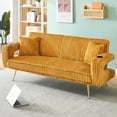 thumbnail image 3 of Aukfa 74" Corduroy Futon Convertible Sofa Bed, 2 Pillows& Cup Holders, Straight-line Tufted, Mustand, 3 of 10