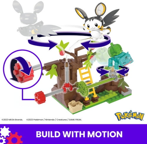 MEGA Pokemon Emolga and Bulbasaur's Charming Woods Building Toy Kit (194 Pieces) for Kids
