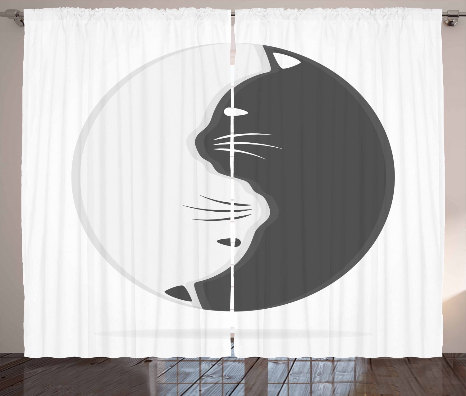 Yin Yang Curtains 2 Panels Set Domestic Black And White Cat Figures In Balance Together Digital Image Window Drapes For Living Room Bedroom 108w X 108l Inches Pale Grey And Grey By