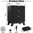 thumbnail image 2 of Night Stand Set 2, Bedside Table & End Table, Mid Century Modern Fluted Wood Nightstand with 3 Drawers & Metal Handles, Farmhouse Nightstand for Bedroom, Black, 2 of 9