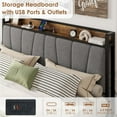 thumbnail image 2 of Memoryfield King Size Bed Frame with 2 Storage Drawers and Charging Station, Linen Upholstered Platform Bedframe, No Box Spring Needed, Gray, 2 of 7