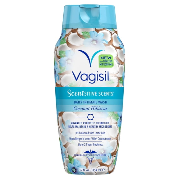 Vagisil Feminine Wash for Intimate Area Hygiene, Scentsitive Scents, pH Balanced and Gynecologist Tested, Energizing Coconut Water Lily, 12 fl oz