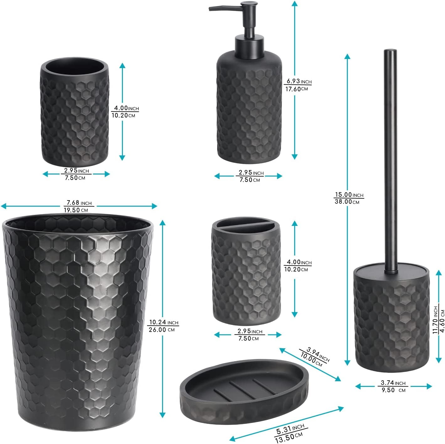 6 Piece Bathroom Accessories Set, Toothbrush Holder, Toothbrush Cup, Soap Dispenser,Bathroom Vanity Tray, Qtip Holder, Trash Can - Cement