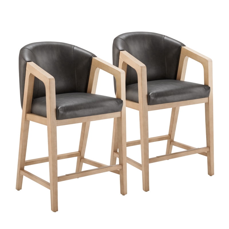 Spruce & Spring Leather Counter Stool with Exposed Wood Indoor Faux Leather Stool
