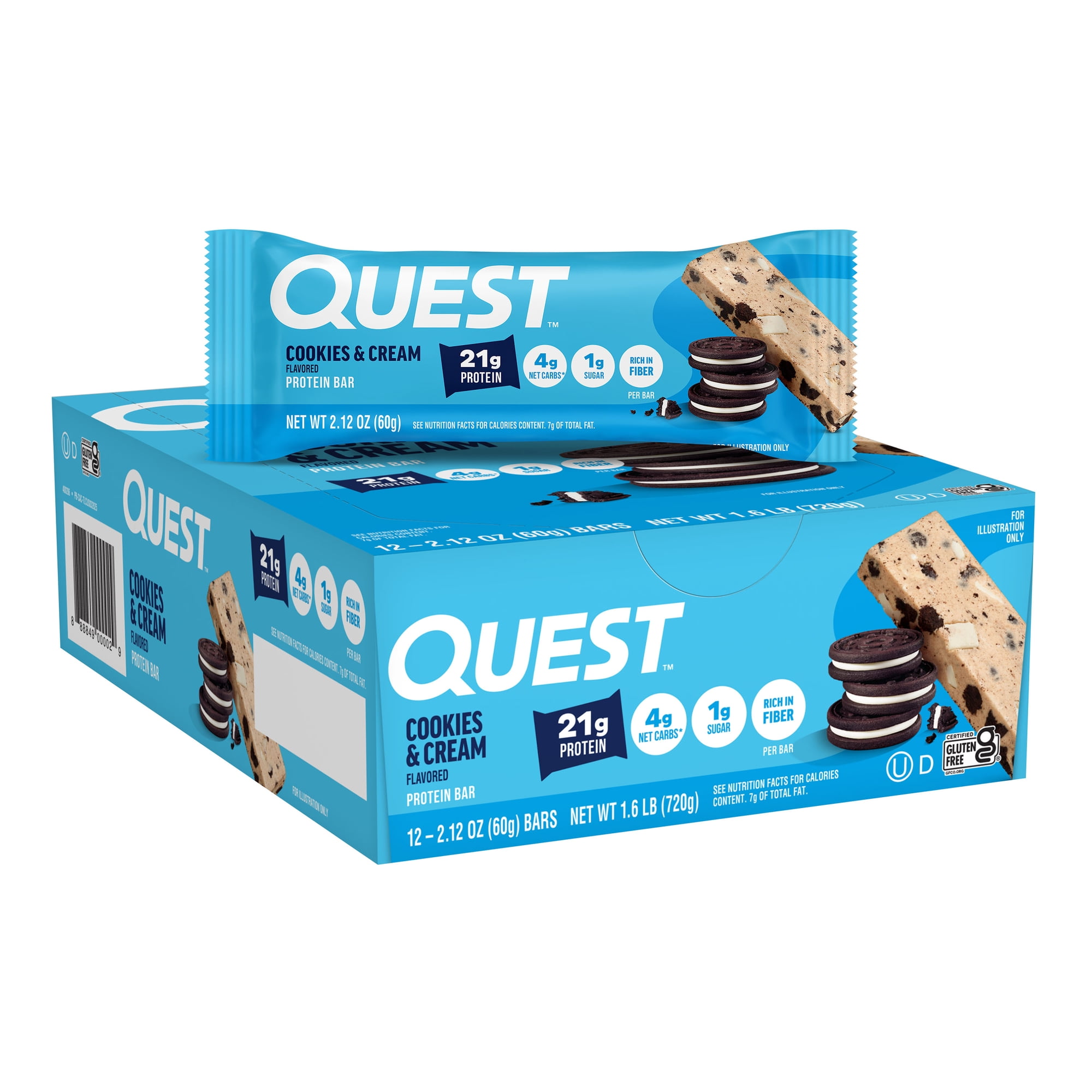 Quest Protein Bar, Cookies & Cream, 21g Protein, 12Ct