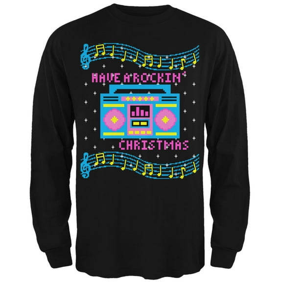 Old Glory Mens Retro Boombox Music Have a Rockin' Ugly Christmas Sweater Long Sleeve T Shirt